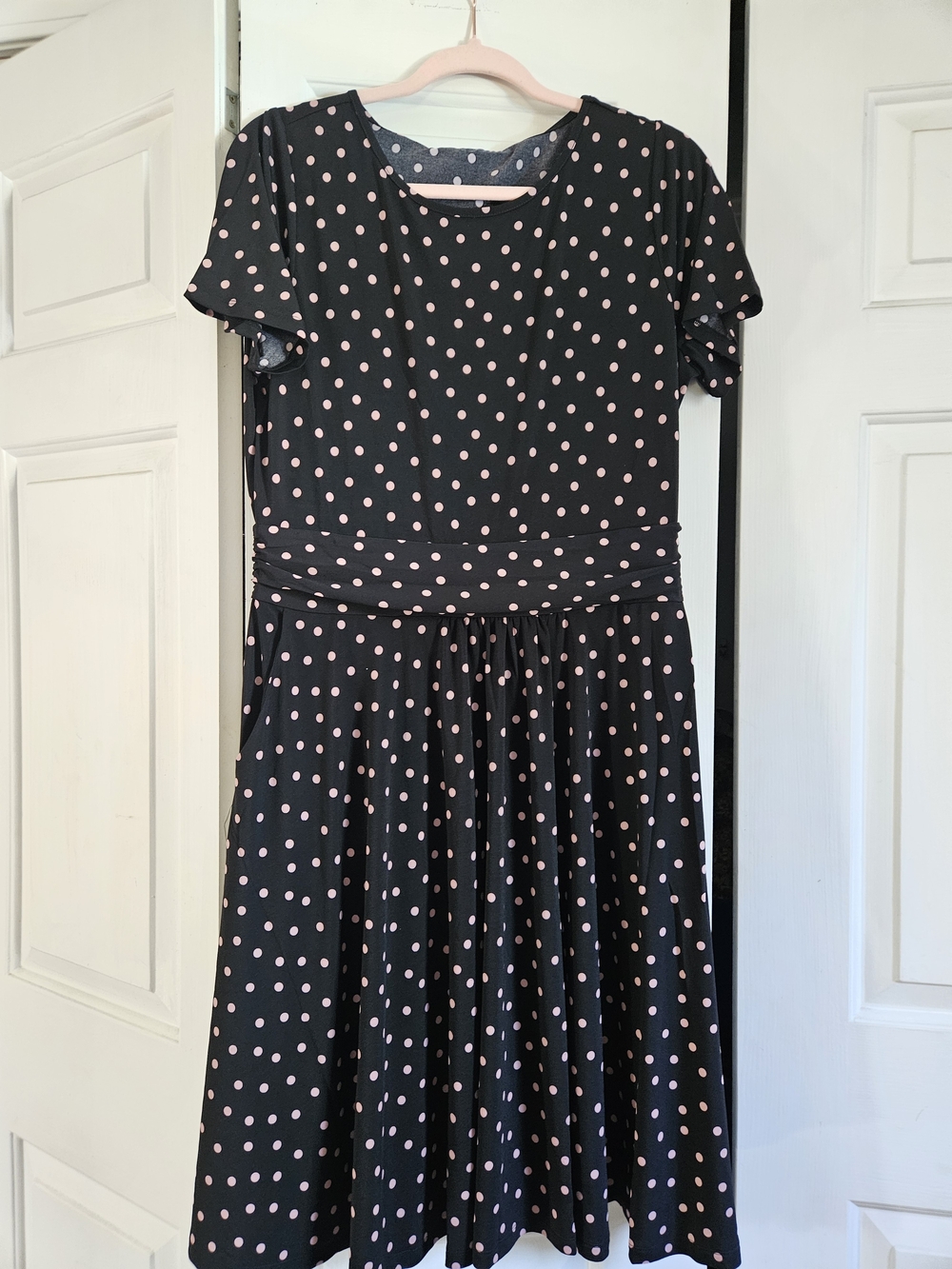 Black Midi Polka Dot Dress with Pink Spots